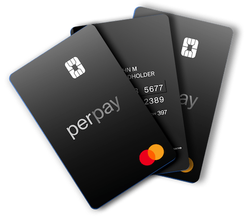Three Perpay credit cards fanned out