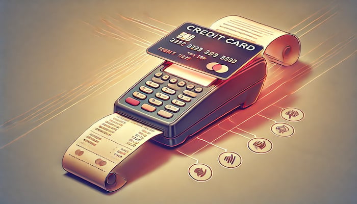 An illustration of a credit card and credit card terminal