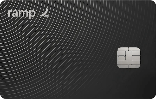 Black and silver credit card with the Ramp logo in the top left and the EMV chip in the bottom right.