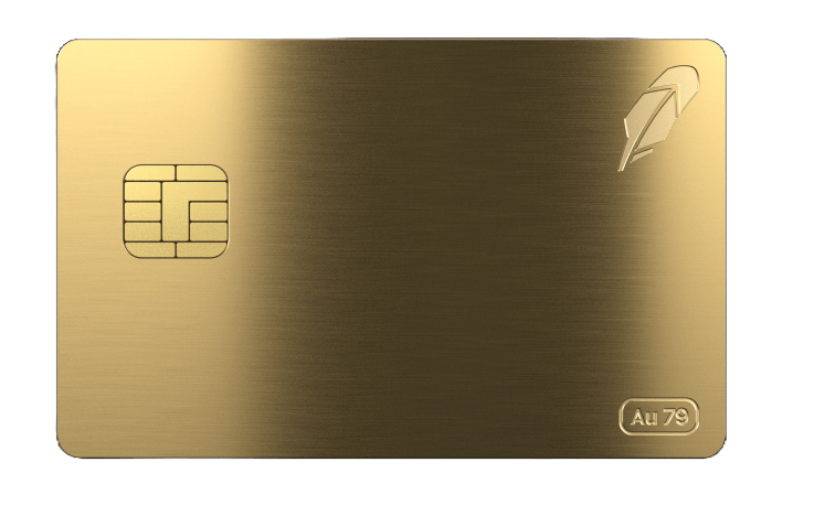 Gold credit card with Robinhood logo.