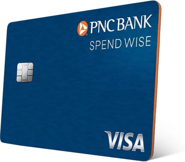 Graphic of a blue credit card with silver logos for PNC Bank and Visa