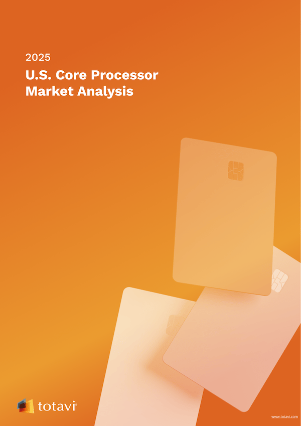 Orange cover page of the 2025 U.S Core Processor Market Analysis report with three floating blank cards and the Totavi logo in the bottom left.