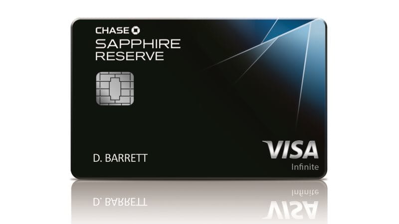 Blue credit card with Visa Infinite word mark in the bottom right and Chase Sapphire Reserve in the top left