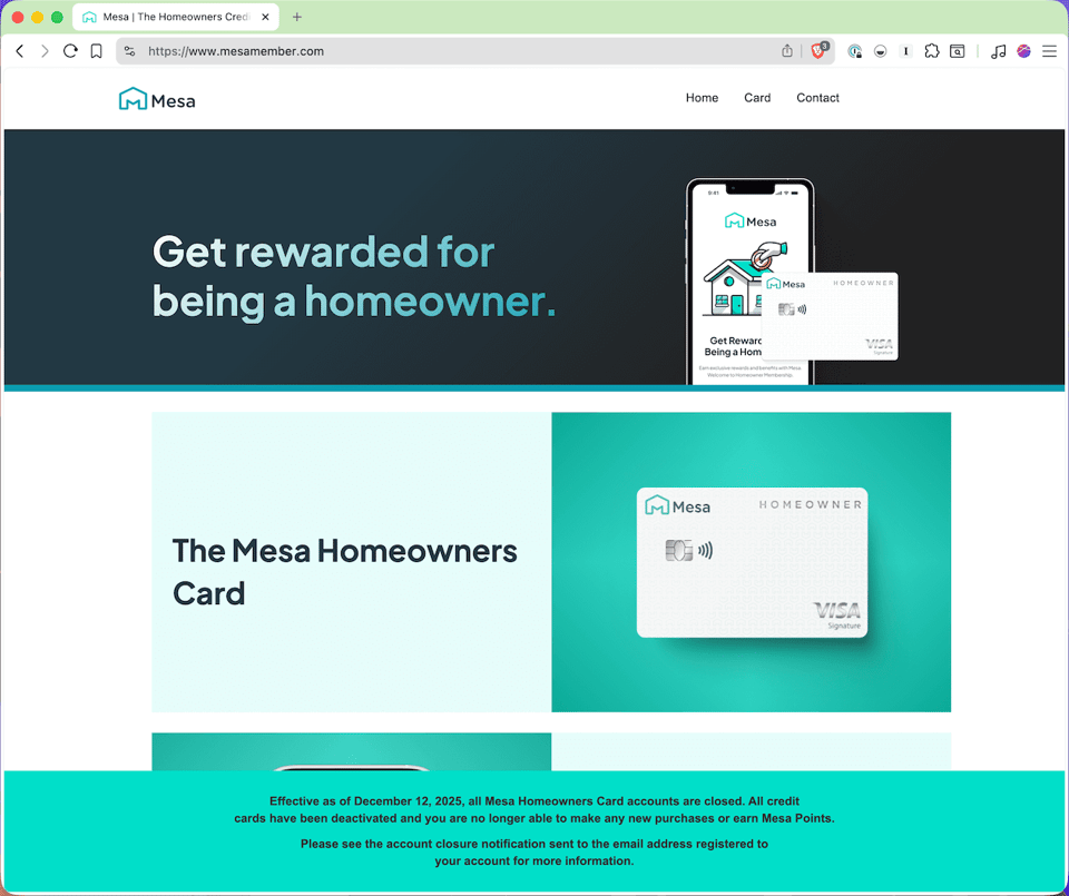 screenshot of mesamember.com