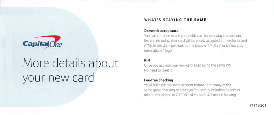 Scanned image of an insert from Capital One included with the new Discover debit card that defines how the debit card can be used in the United States.