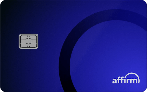 Blue credit card with the Affirm logo in the bottom right.