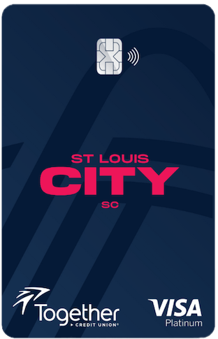 Navy blue vertical card with the logos for St. Louis City Soccer Club, Together Credit Union, and Visa Platinum