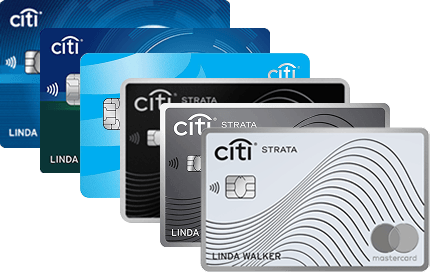 Stacked view of six Citibank credit cards