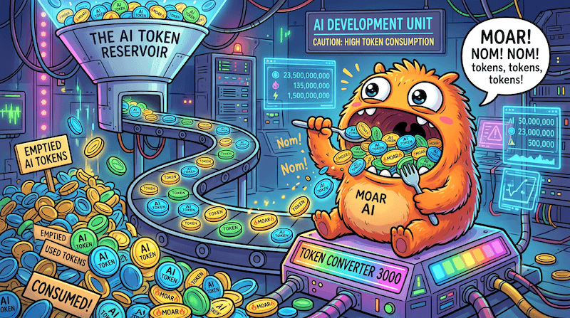 Silly AI image showing a monster eatin AI tokens