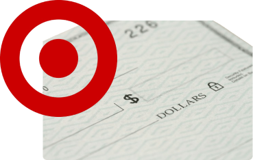 Image of the Target logo and a bank check. Check photo by Money Knack on Unsplash. 