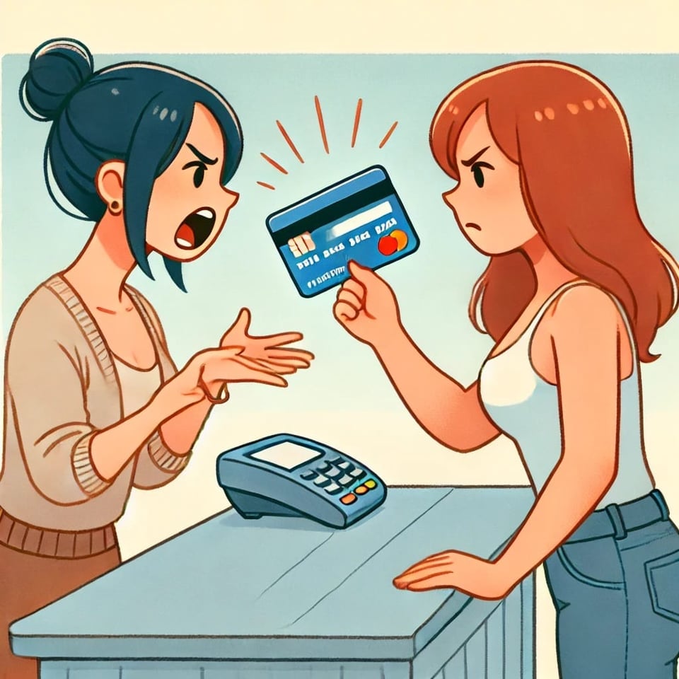 image of a merchant and consumer disagreeing