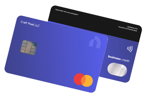 An image of a purple credit card from the brand "Novo". It has the Mastercard logo in the bottom right corner, and says "business credit" on the back