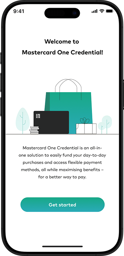Animation showing the iPhone experience for Mastercard One Credential