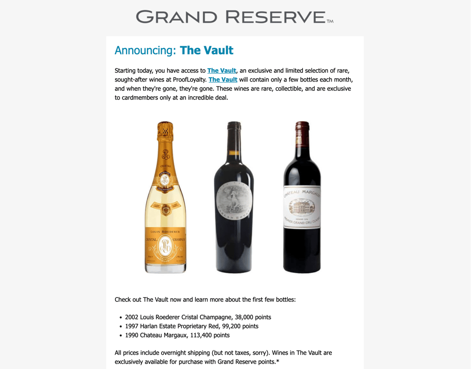 Screenshot of an email with three bottles of wine