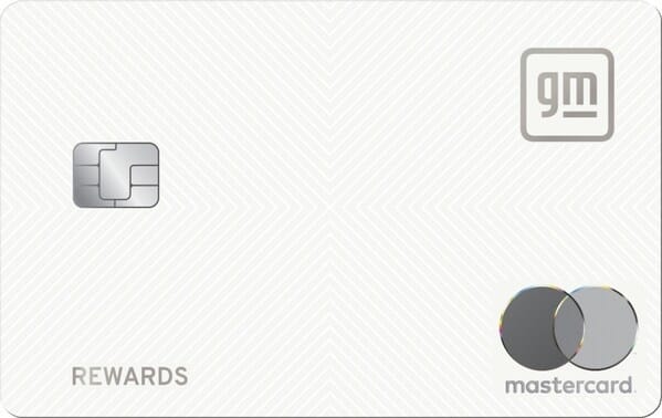 White credit card with GM logo in the upper right corner and Mastercard logo in the lower right corner.