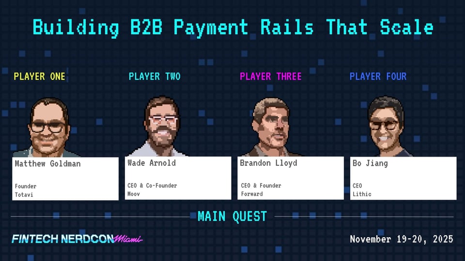 8-bit style image announcing a panel at Fintech NerdCon