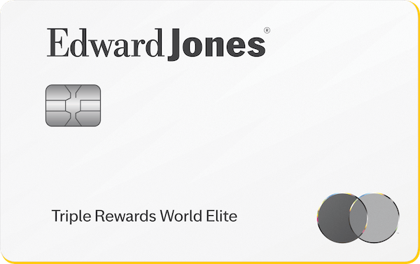 White credit card with the Edward Jones logo on the top and the Mastercard logo in the bottom right.