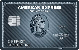 Credit card with carbon-fiber style background, the American Express centurion in the center, and American Express Business Cash across the top.