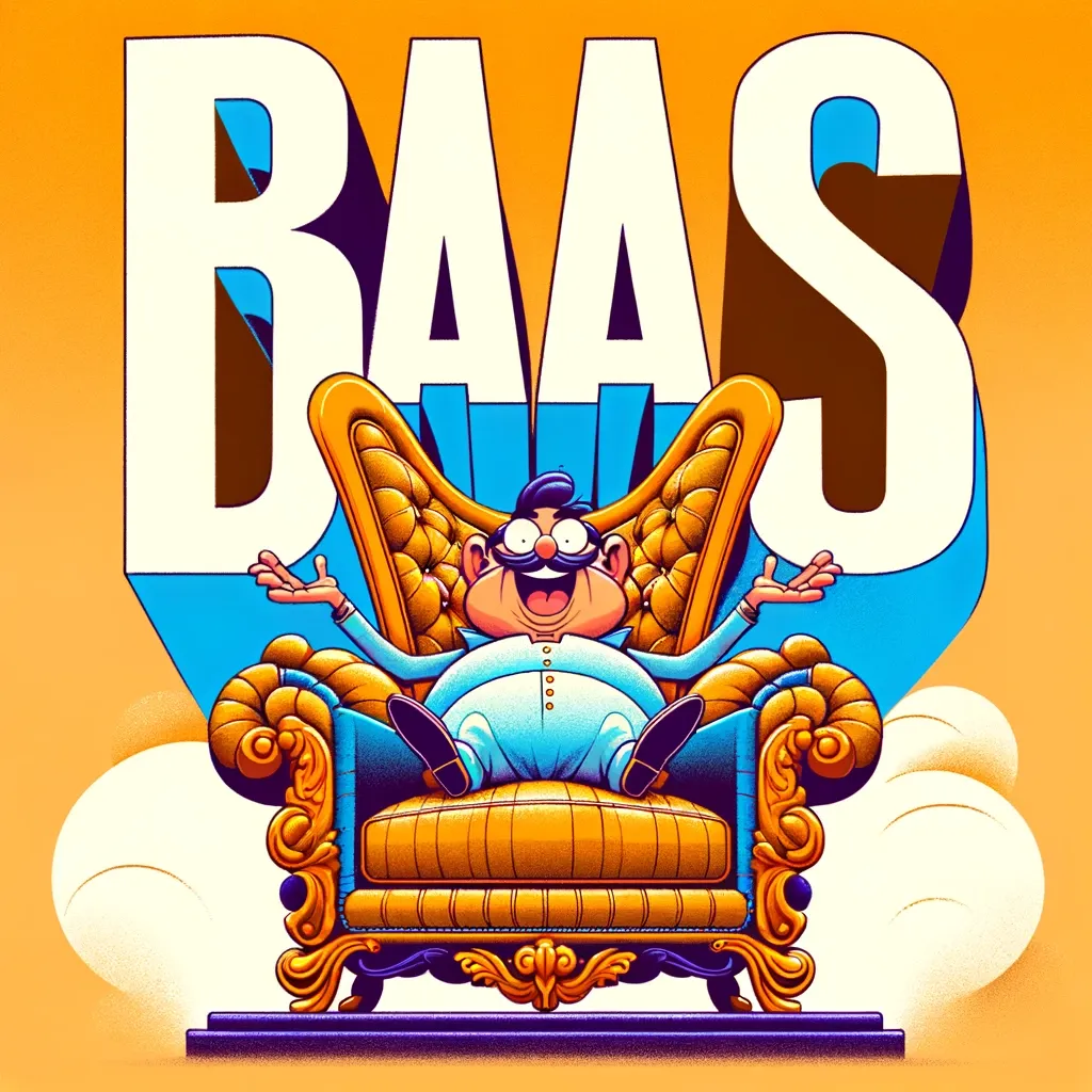 Cartoon image of a person sitting in a chair with the word "BAAS" behind them.