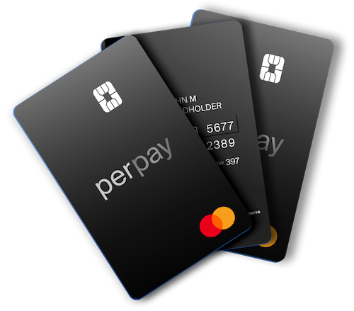 Three Perpay credit cards fanned out